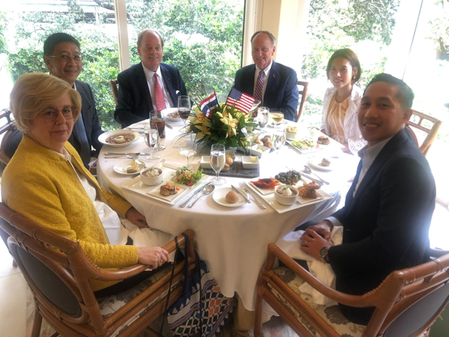 Lunch meeting in New Orleans with the Royal Thailand Embassy delegation on July 12, 2022. (L â€“ R) The Hon. Conny Willems, Ambassador Manasvi Srisodapol, the Hon. Bret Clesi, the Hon. Greg Beuerman, Minister Counsellor Chuliepote Isarankura Na Ayudhaya, and Counsellor Thitiwat Sukhasvasti Na Ayudhya