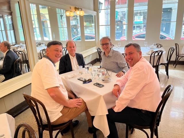 On Saturday, September 17th, Dr. Zoltan Gombos, Honorary Consul of the Slovak Republic, hosted a meeting at Antoine's Restaurant for a delegation of Hungarian government officials visiting New Orleans. Pictured clockwise from left:  Mr. Bela Kocsy, Agricultural Attache' at the Embassy of Hungary in Washington, DC,  the Honorable Bret A. Clesi, Dean of the Louisiana Consular Corps and Honorary Consul General of the Republic of Albania, Honorary Consul Gombos, the Honorable Zsolt Lang, Member of the Hungarian Parliament and Undersecretary for Regional Development overseeing the capitol city, Budapest.  